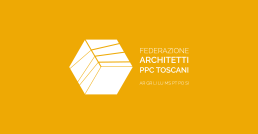 Logo bianco su sfondo giallo per concorso architetti toscani